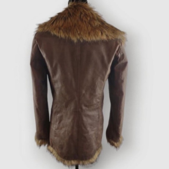 Vintage Newport News brown leather faux fur penny lane coat size Large - Picture 13 of 15